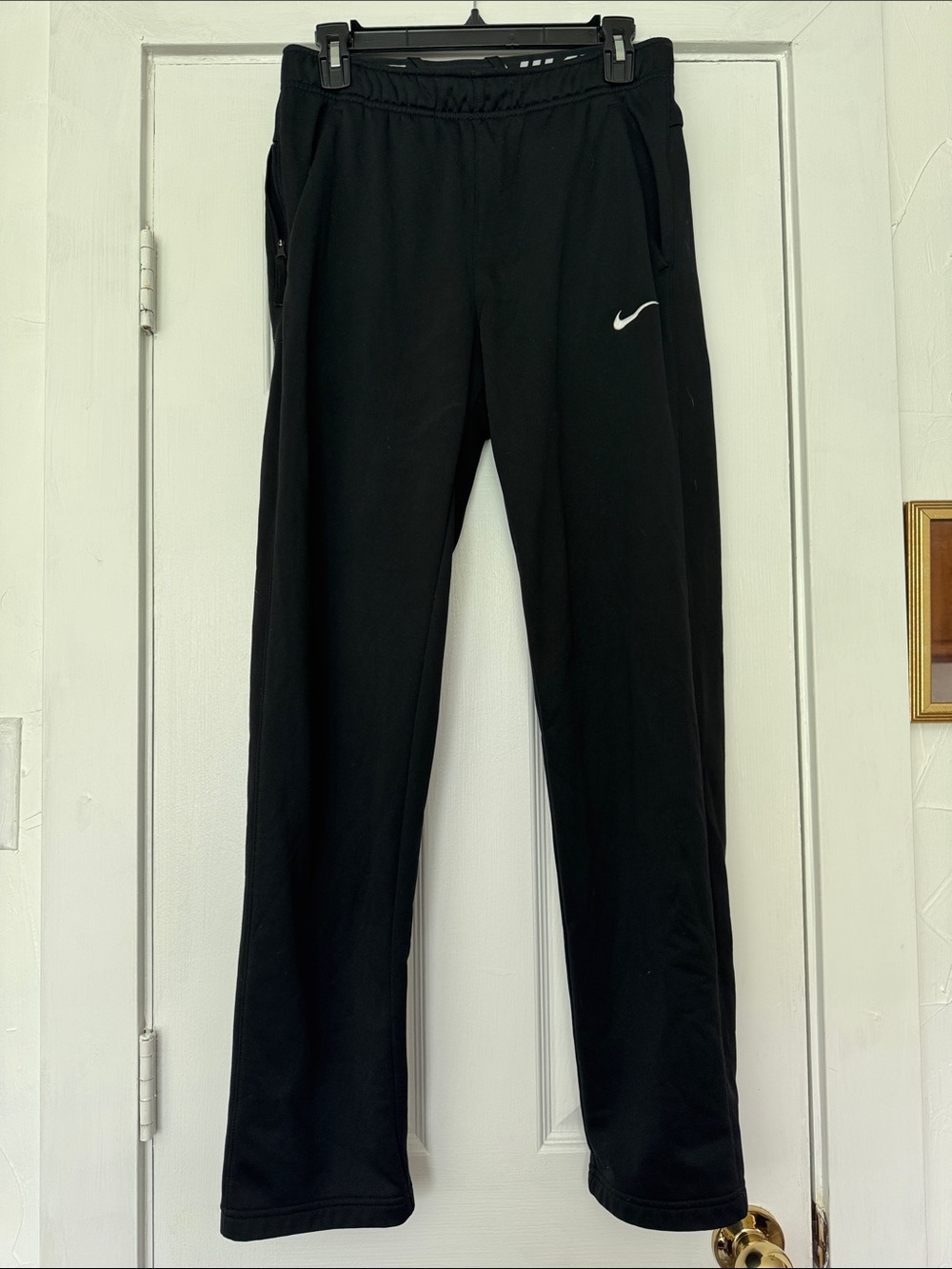 Nike Black Athletic Track Pants with White Swoosh